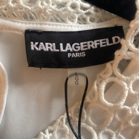 NWT Karl Lagerfeld white top with white lace collar size large - Picture 6 of 9